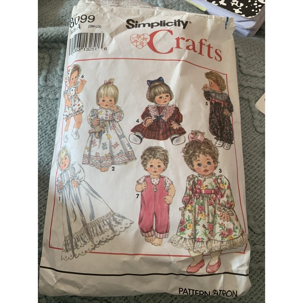 Simplicity 8099 Baby Doll Clothes Patterns Small Medium and Large Dolls Cut